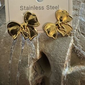Gold Bow Stainless Steel Earrings